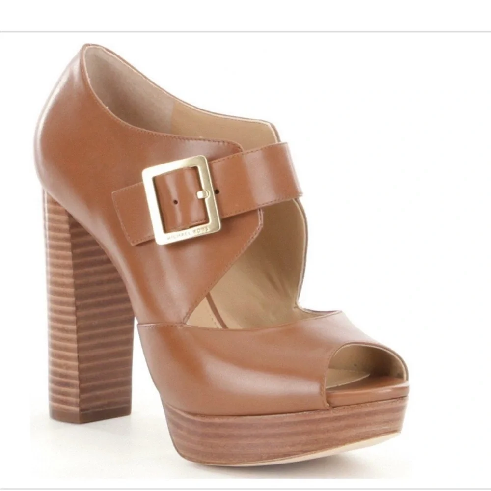 Michael Kors Eleni Platform Leather Block Heels Size 10